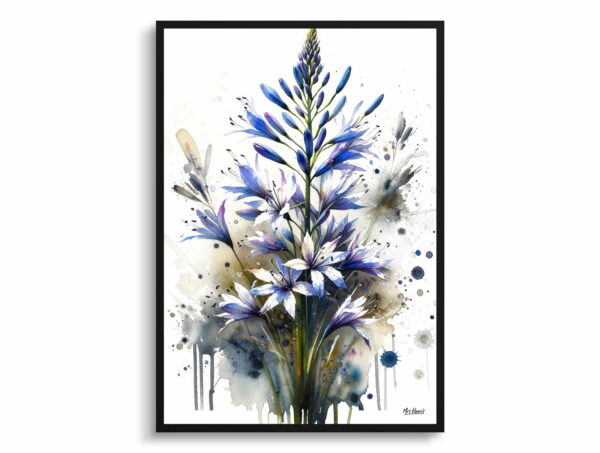 watercolour blotted flowers wild hyacinthscamassia leichtlinii front view 1