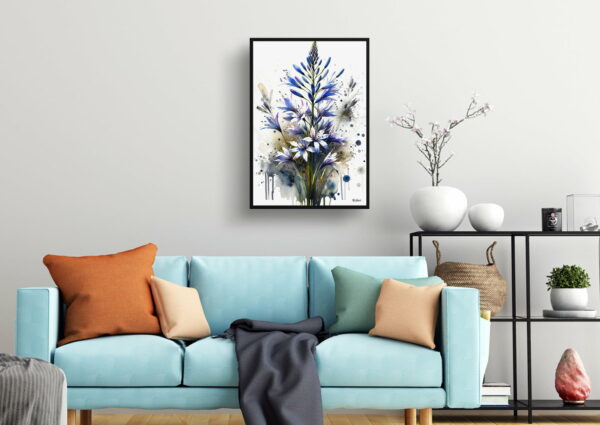 watercolour blotted flowers wild hyacinthscamassia leichtlinii living room 1