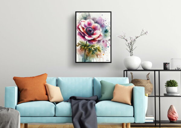 watercolour blotted flowers windfloweranemone living room 1