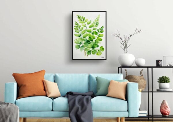 watercolour botanical print flowers adiantum pedatum minimalist living room 1