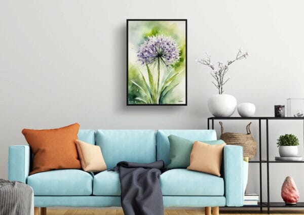 watercolour botanical print flowers allium nigrum living room 1