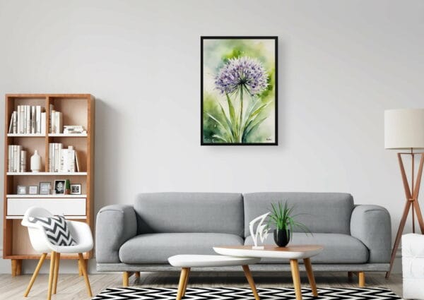 watercolour botanical print flowers allium nigrum office 1