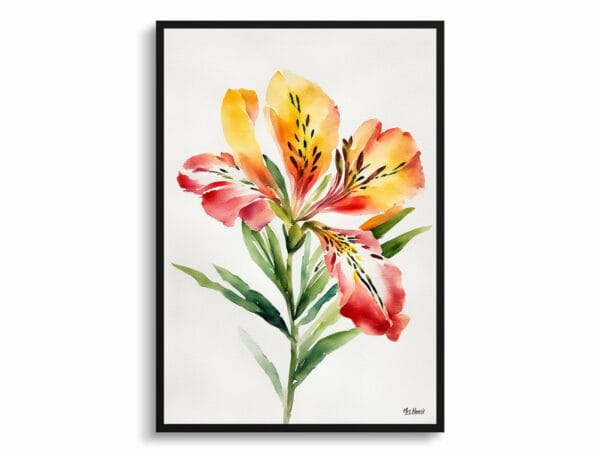 watercolour botanical print flowers alstroemeria minimalist front view 1