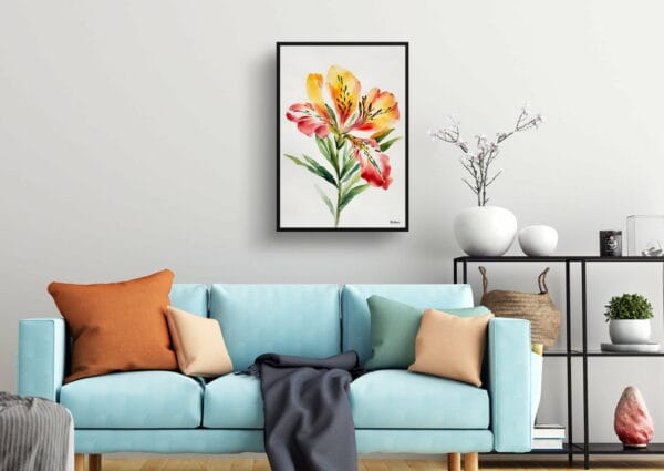 watercolour botanical print flowers alstroemeria minimalist living room 1