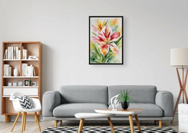 watercolour botanical print flowers alstroemeria office 1