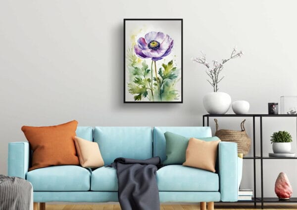 watercolour botanical print flowers anemone living room 1