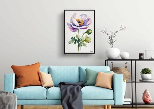 watercolour botanical print flowers anemone minimalist living room 1