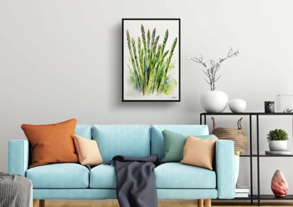 watercolour botanical print flowers asparagus officinalis gijnlim living room 1