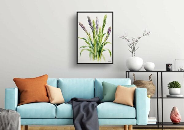 watercolour botanical print flowers asparagus officinalis gijnlim minimalist living room 1