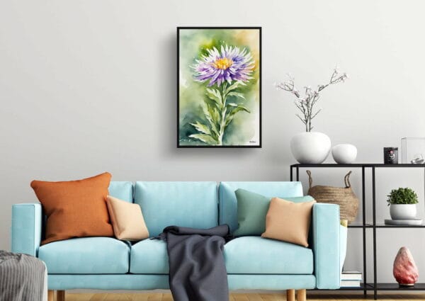 watercolour botanical print flowers aster living room 1