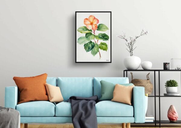 watercolour botanical print flowers begonia minimalist living room