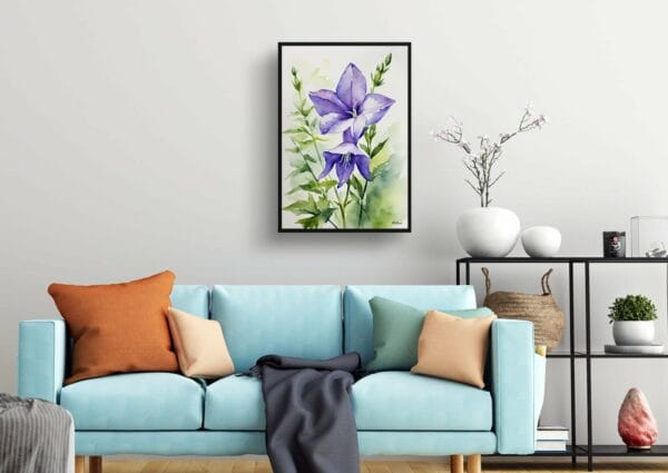 watercolour botanical print flowers bellflower living room 1