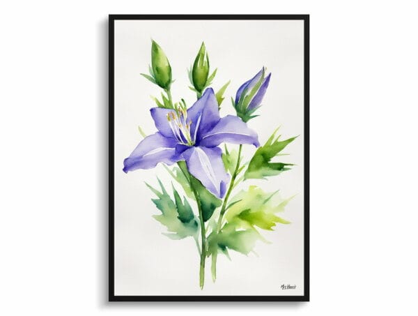 watercolour botanical print flowers bellflower minimalist front view 1