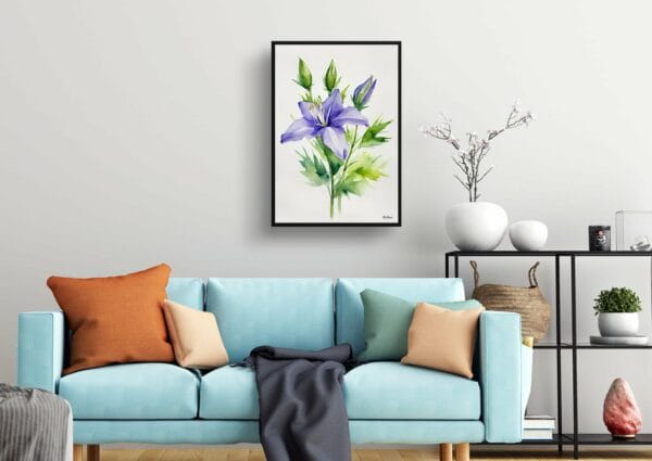 watercolour botanical print flowers bellflower minimalist living room