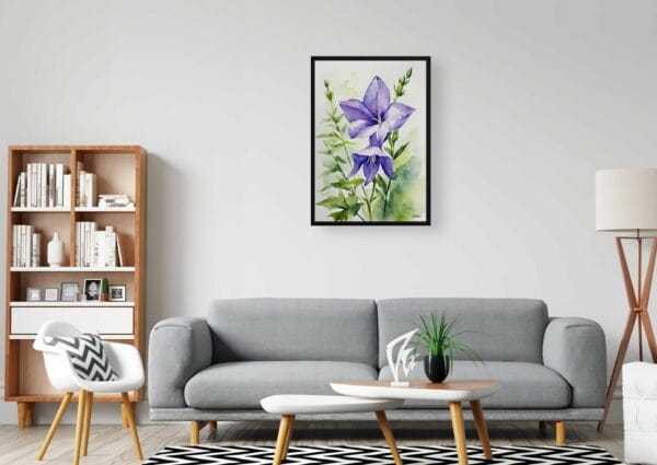 watercolour botanical print flowers bellflower office 1