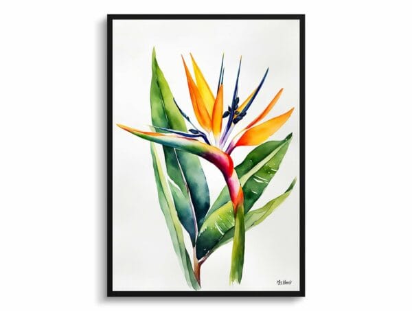 watercolour botanical print flowers bird of paradise minimalist front view 1