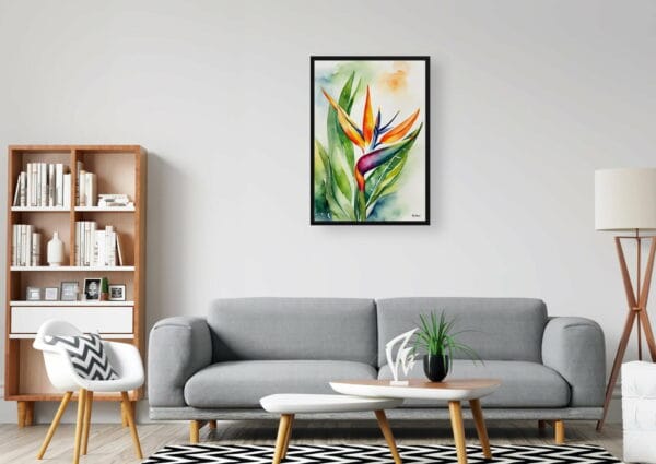 watercolour botanical print flowers bird of paradise office 1