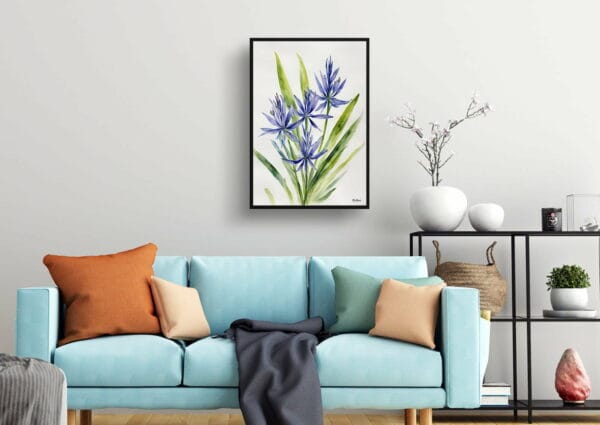 watercolour botanical print flowers camassia leichtlinii subsp minimalist living room 1