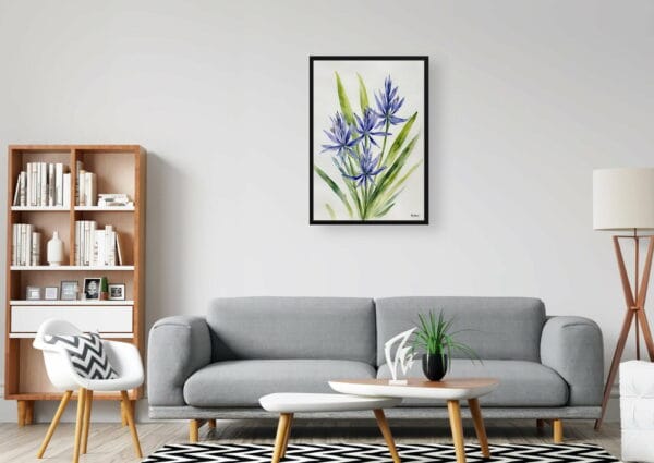 watercolour botanical print flowers camassia leichtlinii subsp minimalist office 1