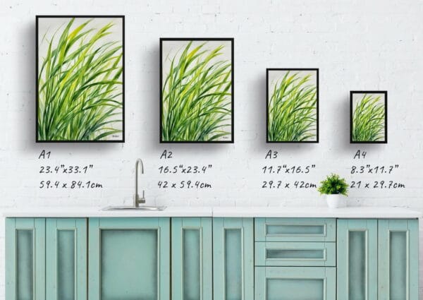 watercolour botanical print flowers carex oshimensis everillo print size comparison 1