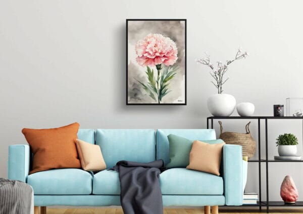 watercolour botanical print flowers carnation living room 1