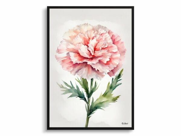 Pink Carnation Watercolour Botanical Art Print - Dianthus Gillyflower Minimalist Framed Plant Wall Art - Image 9