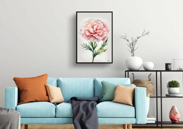 Pink Carnation Watercolour Botanical Art Print - Dianthus Gillyflower Minimalist Framed Plant Wall Art - Image 10