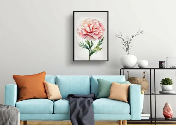 watercolour botanical print flowers carnation minimalist living room 1