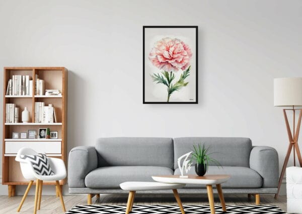 Pink Carnation Watercolour Botanical Art Print - Dianthus Gillyflower Minimalist Framed Plant Wall Art - Image 11