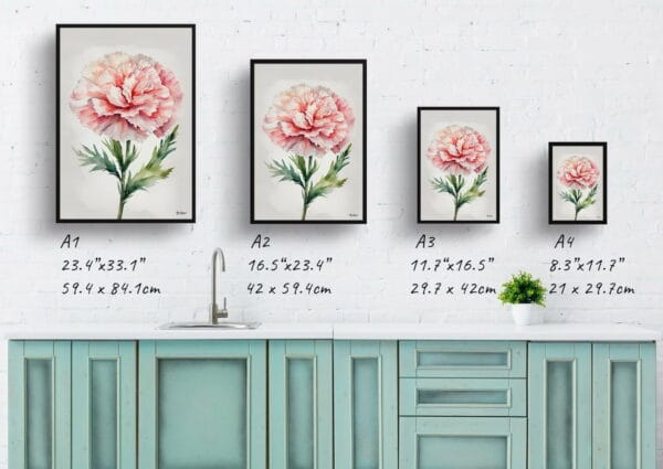 Pink Carnation Watercolour Botanical Art Print - Dianthus Gillyflower Minimalist Framed Plant Wall Art - Image 12