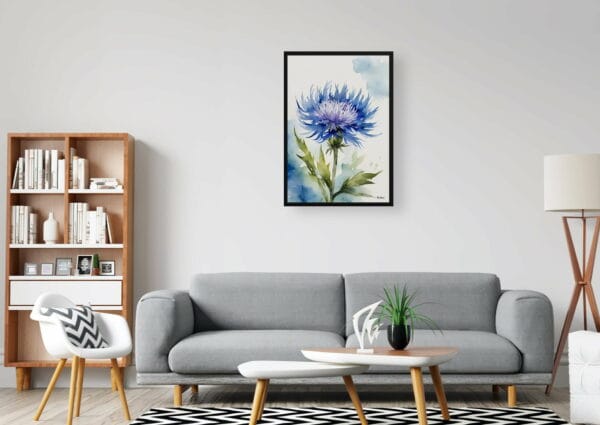 watercolour botanical print flowers centaurea cyanus blue boy office 1