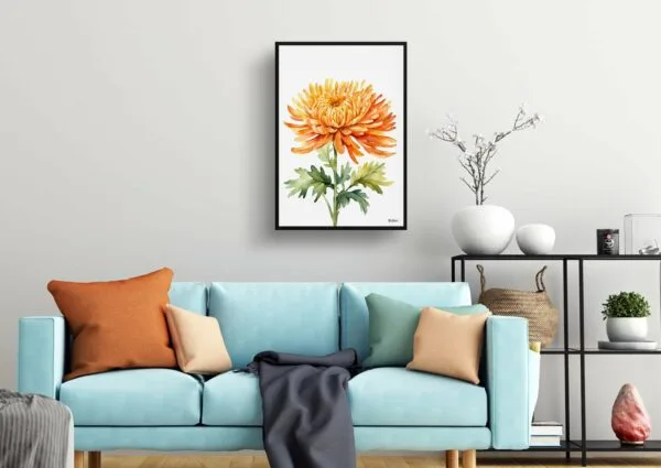 watercolour botanical print flowers chrysanthemum minimalist living room 1