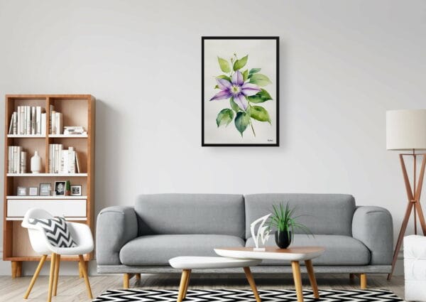 watercolour botanical print flowers clematis gravetye beauty minimalist office 1