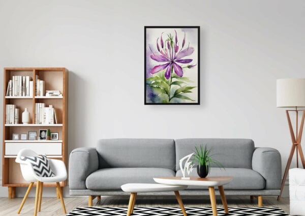 watercolour botanical print flowers cleome hassleriana violet queen office 1