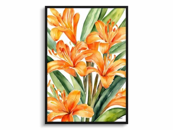 watercolour botanical print flowers clivia front view 1