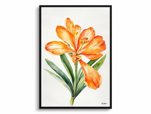 watercolour botanical print flowers clivia minimalist front view 1