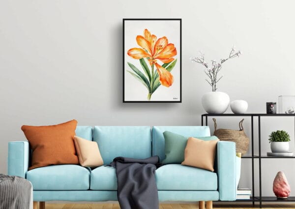 watercolour botanical print flowers clivia minimalist living room 1