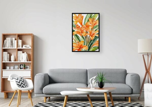 watercolour botanical print flowers clivia office 1