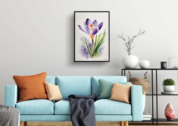 watercolour botanical print flowers crocus minimalist living room 1