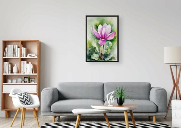 watercolour botanical print flowers cyclamen coum office 1