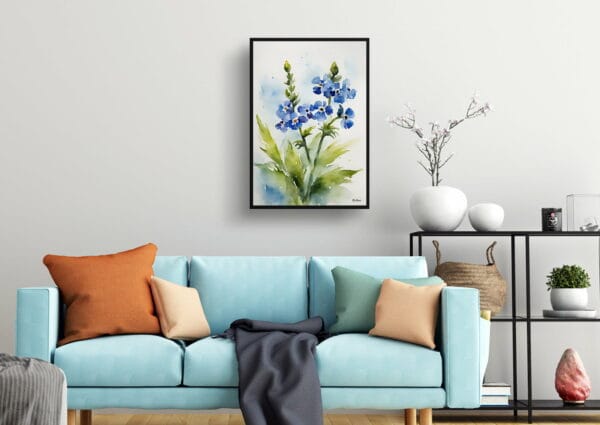 watercolour botanical print flowers cynoglossum amabile living room 1