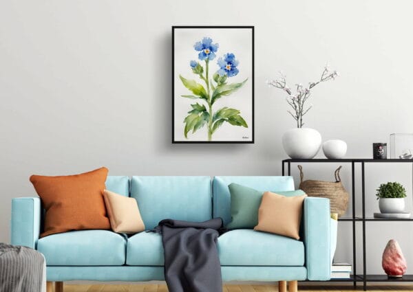 watercolour botanical print flowers cynoglossum amabile minimalist living room 1