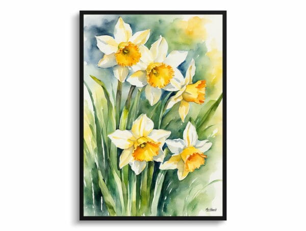 watercolour botanical print flowers daffodil front view 1