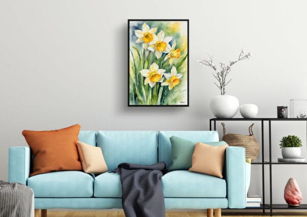 watercolour botanical print flowers daffodil living room 1