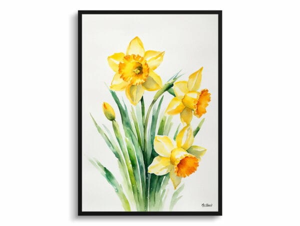 watercolour botanical print flowers daffodil minimalist front view 1