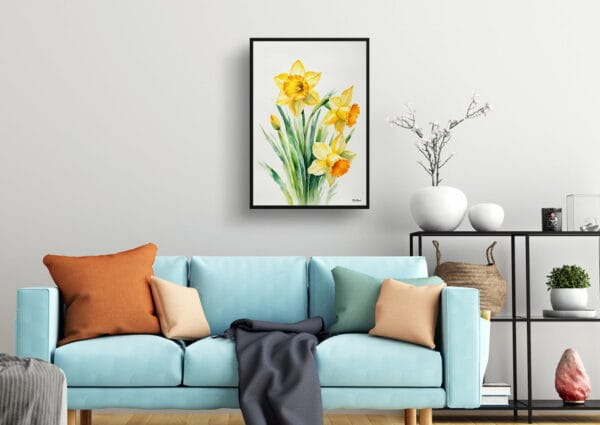 watercolour botanical print flowers daffodil minimalist living room 1