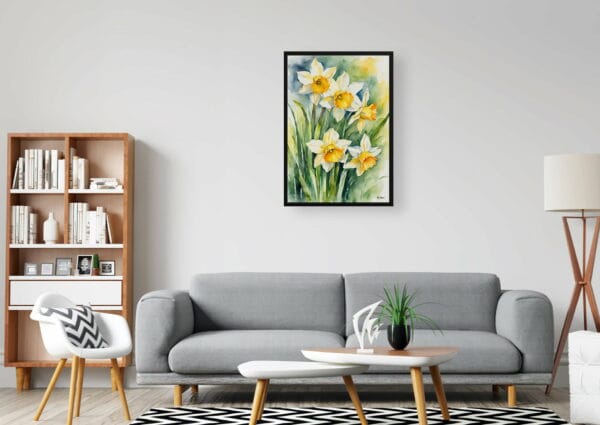 watercolour botanical print flowers daffodil office 1