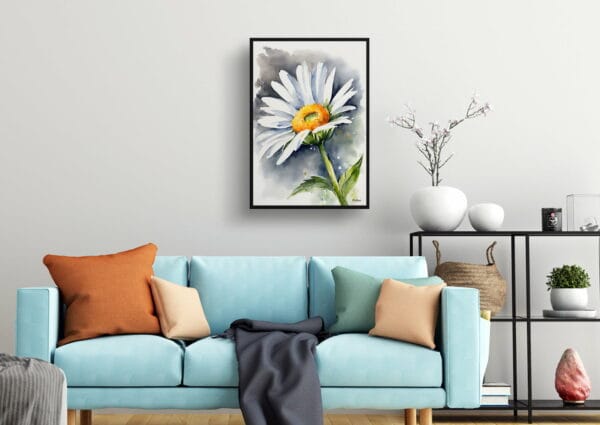 watercolour botanical print flowers daisy living room 1