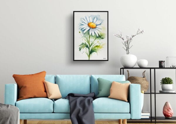 watercolour botanical print flowers daisy minimalist living room 1