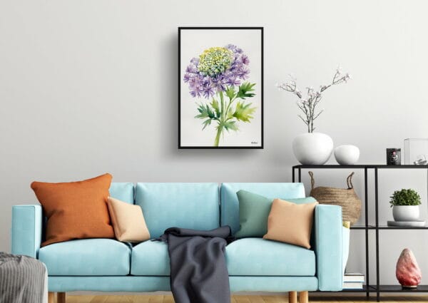 watercolour botanical print flowers daucus carota purple haze minimalist living room 1